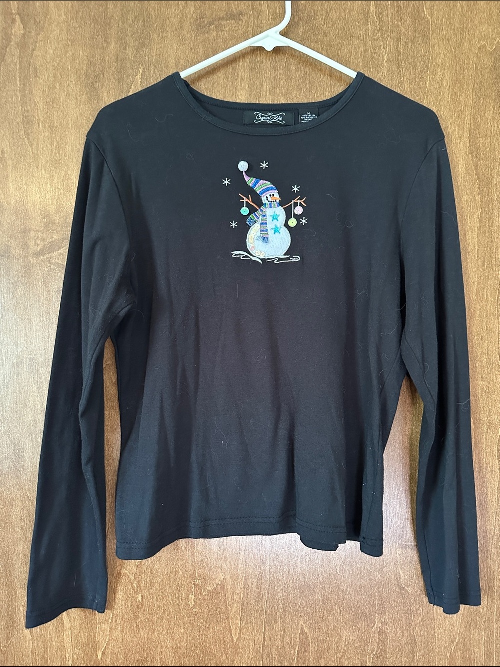 Vintage Crystal-Kobe Black Long-Sleeve Snowman Tee